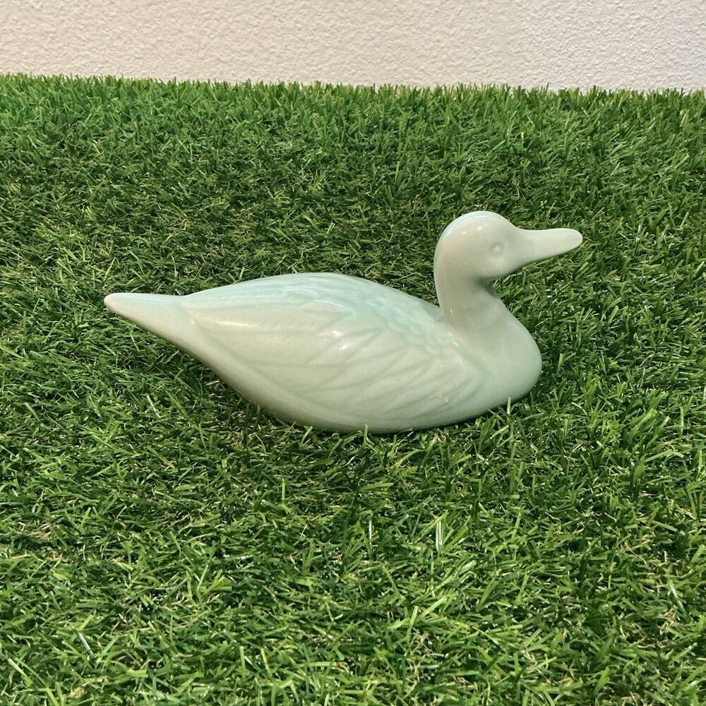 Vintage Celadon Green Ceramic Duck Figurine Made in China 5.5” Decor